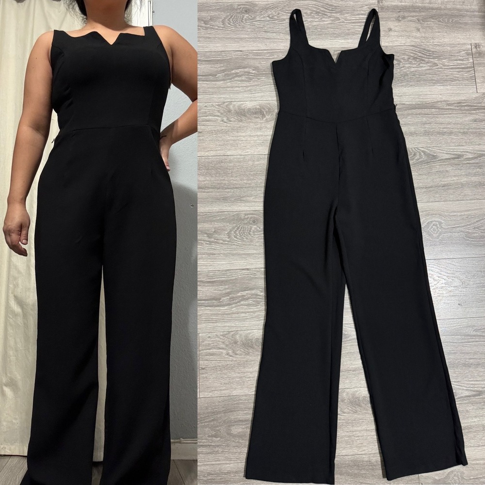 UNIQ Elegant‎ Black Wide Leg V Neck Sleeveless Jumpsuit Women Large